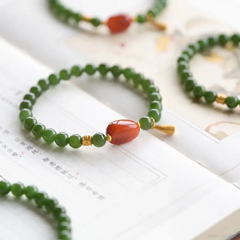 Red Agate, Jade & Copper Buddha Bracelet