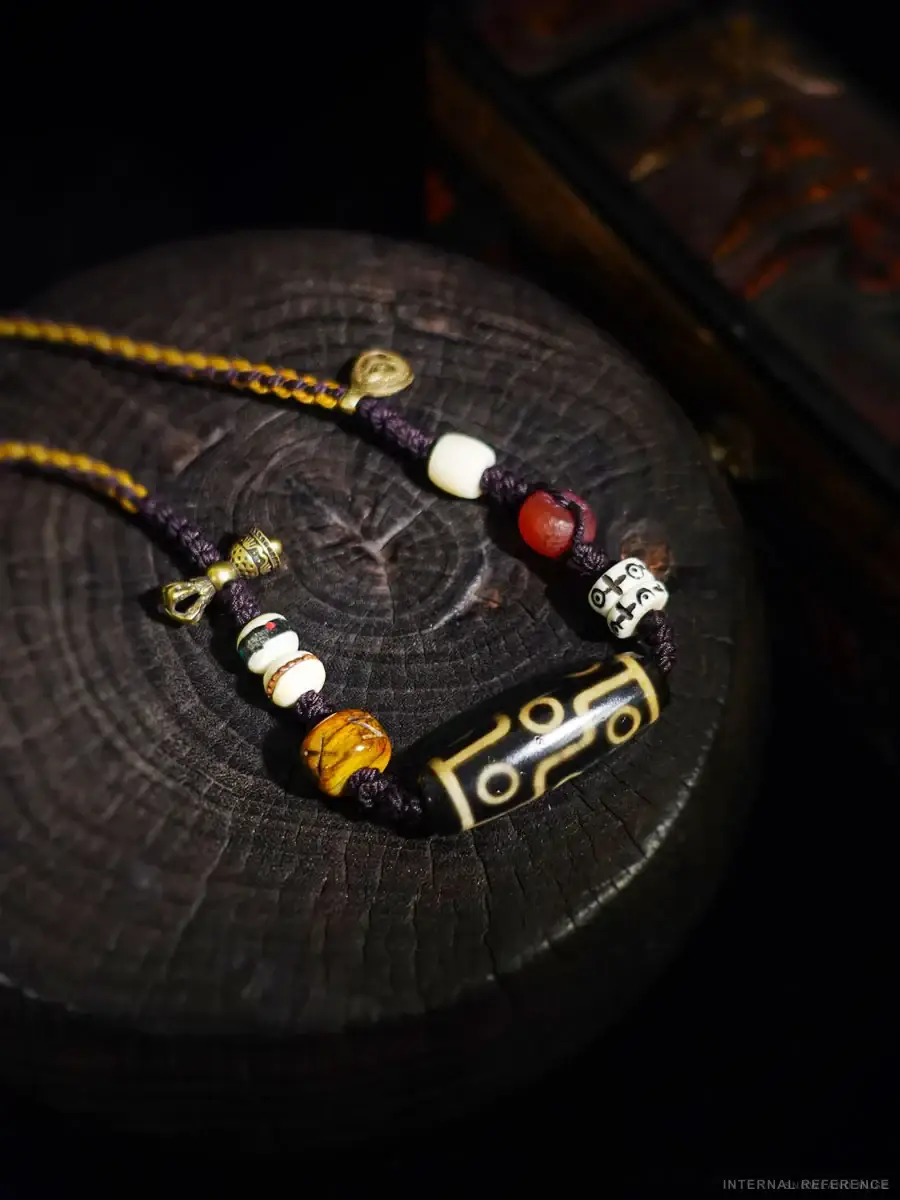 Dzi-Style Bead & Textile Cord Pendant