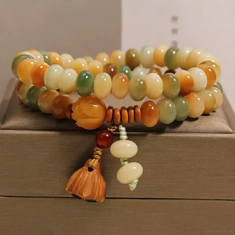 White Bodhi Seed Lotus Bracelet