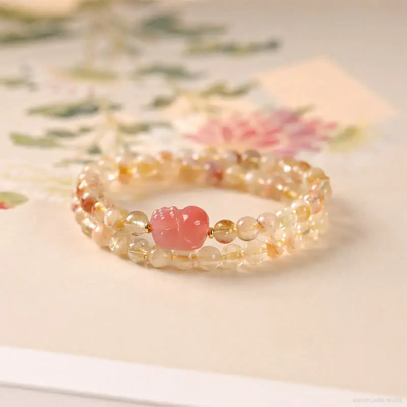 Rose Quartz, Amethyst & Citrine Pi Xiu Bracelet