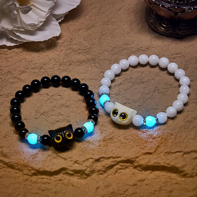Black Obsidian, White Chalcedony & Copper Buddha Bracelet