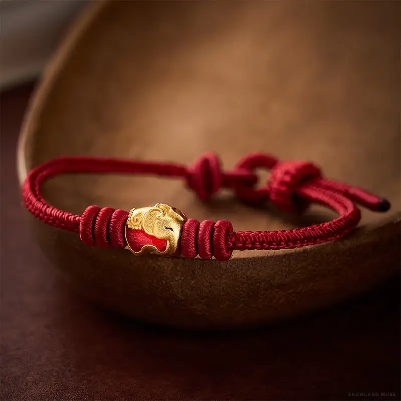 Red Copper & Textile Cord Buddha Bracelet