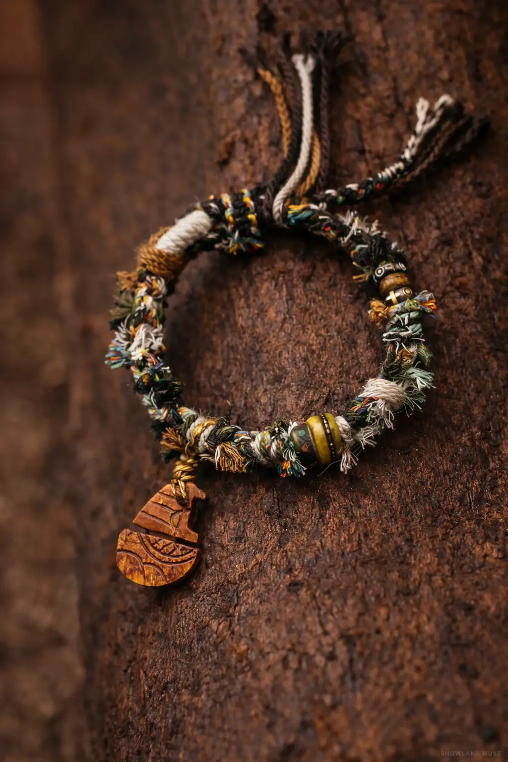 Yak Bone & Textile Cord Bracelet