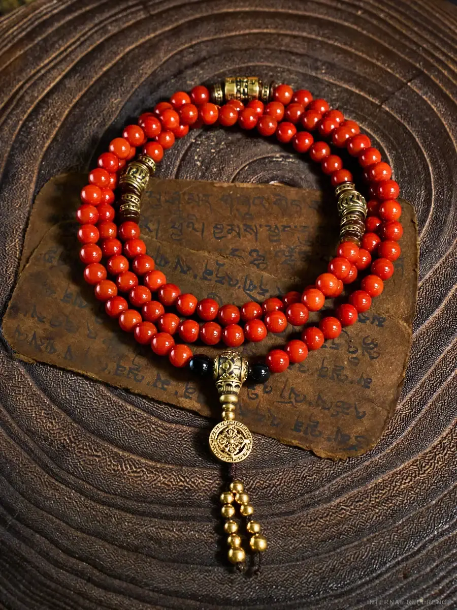 Red Carnelian, Obsidian & Agate 108-Bead Mala