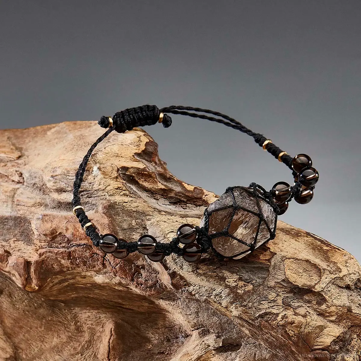 Smoky Quartz & Textile Cord Bracelet
