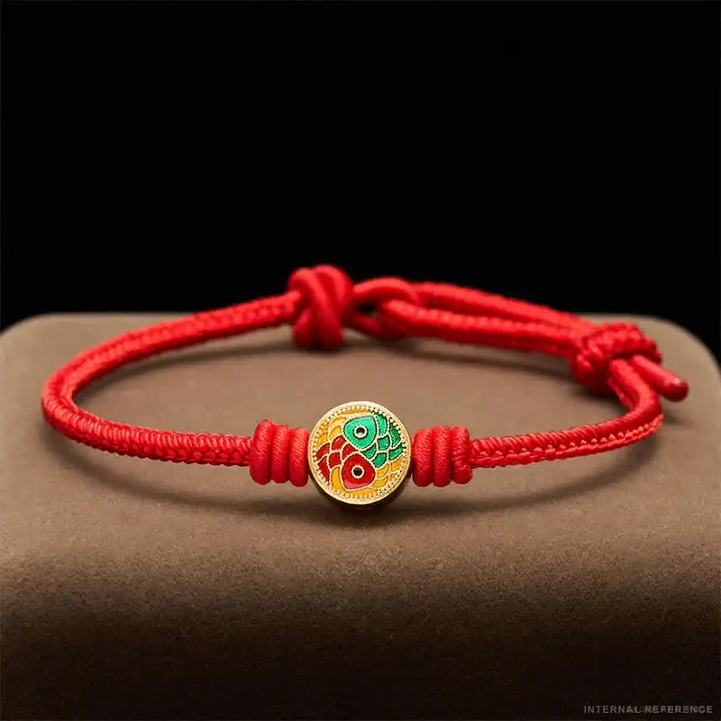 Red Copper & Textile Cord Buddha Bracelet, 15–17 cm