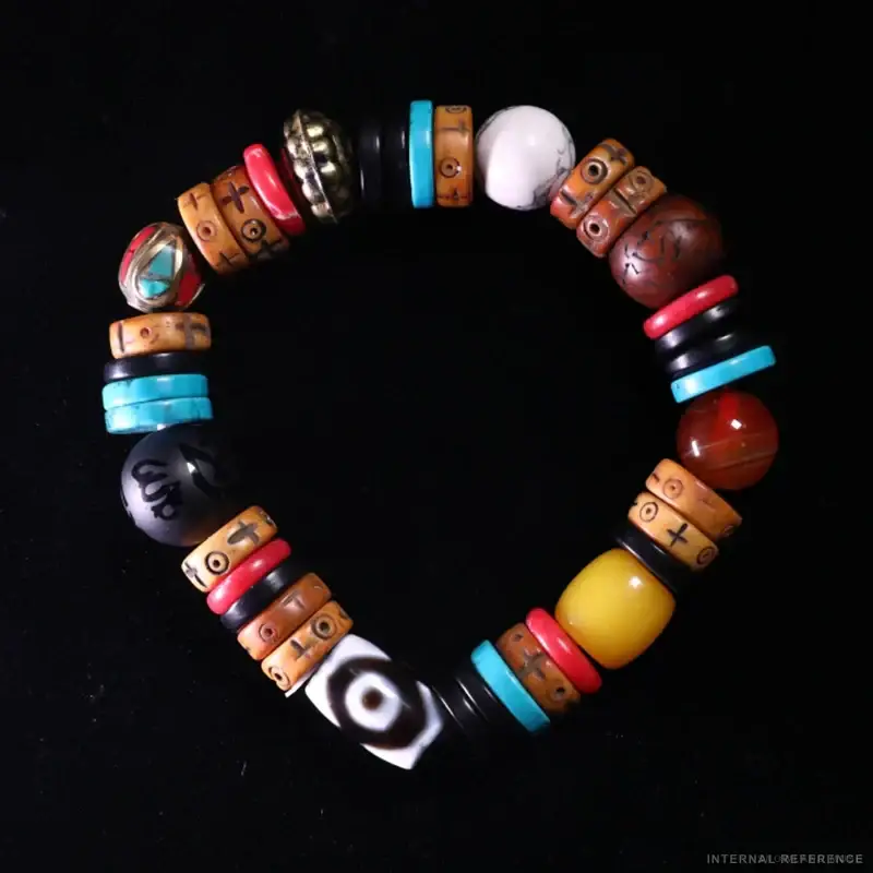 Turquoise, Dzi-Style Bead & Copper Bracelet
