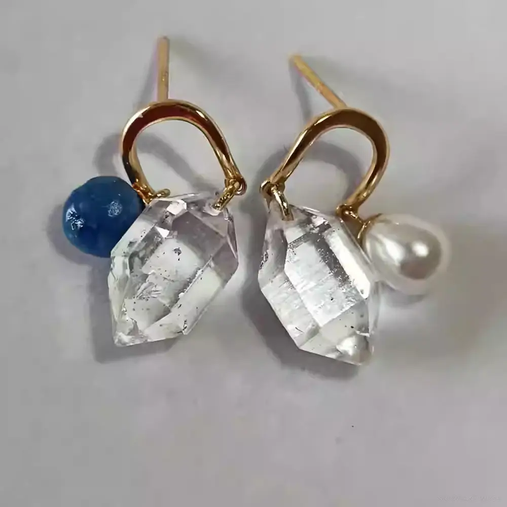 Herkimer Diamond, Pearl & Kyanite Silver-Tone Earrings