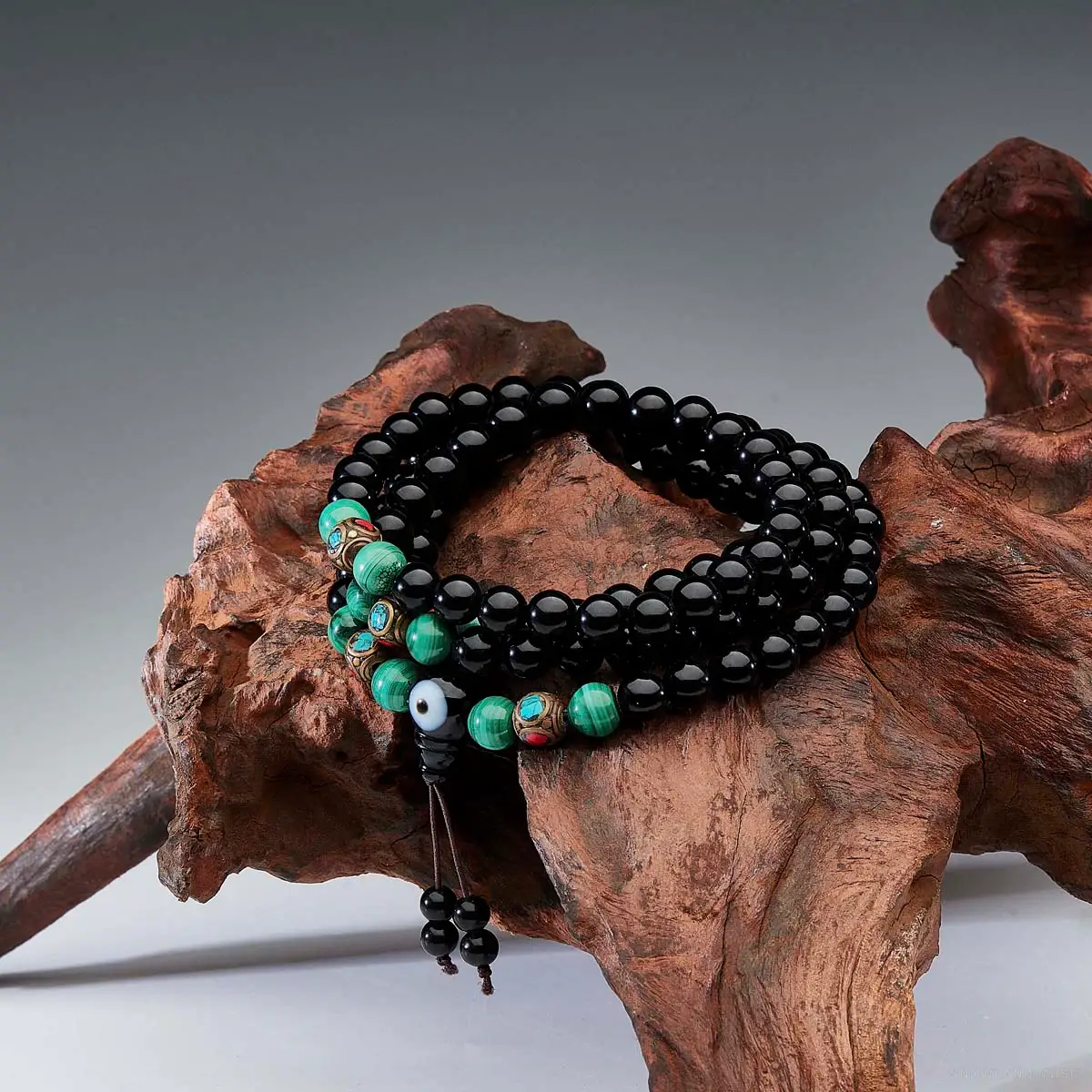Malachite, Obsidian & Copper Mala Bracelet