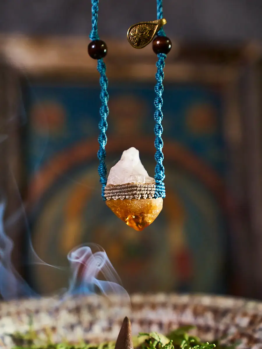 Citrine & Textile Cord Pendant