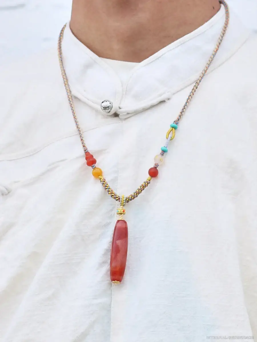Agate & Dzi-Style Bead Necklace