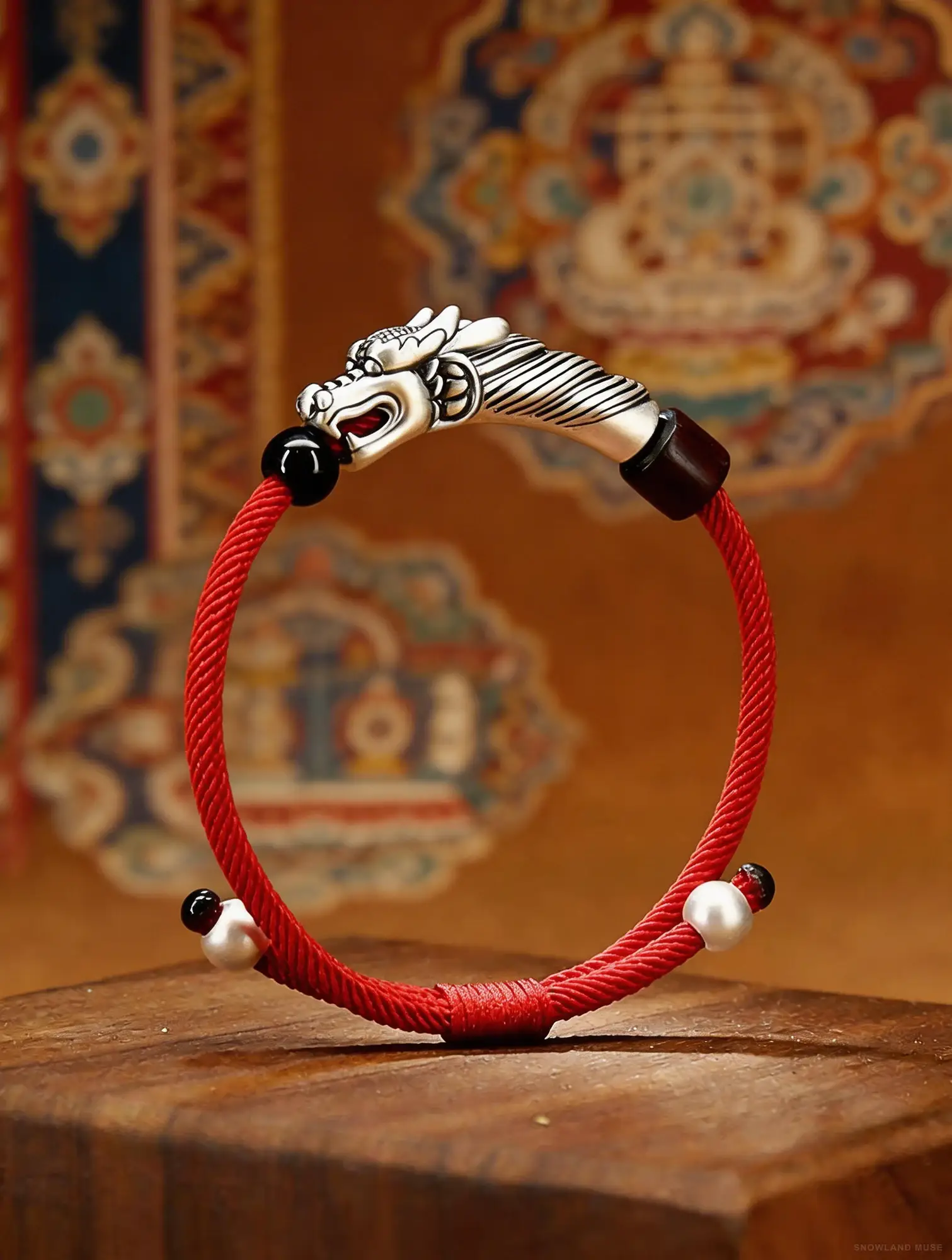 Sterling Silver Dragon Red Cord Bracelet