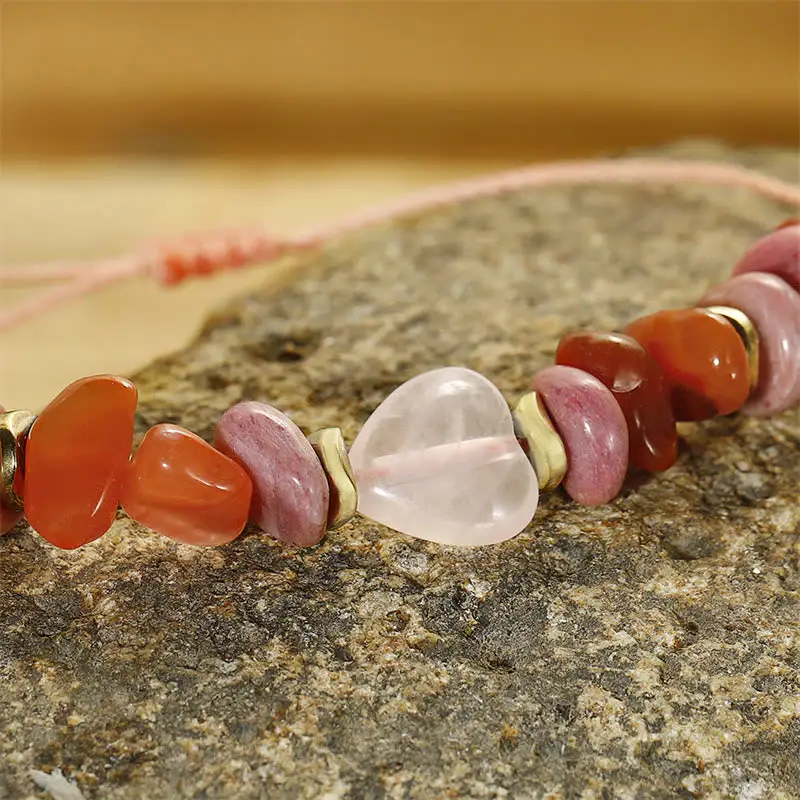 Rose Quartz, Rhodonite & Carnelian Bracelet