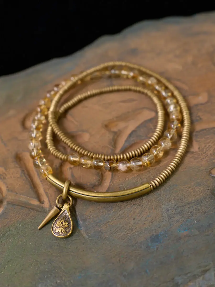 Citrine & Brass Wrap Bracelet