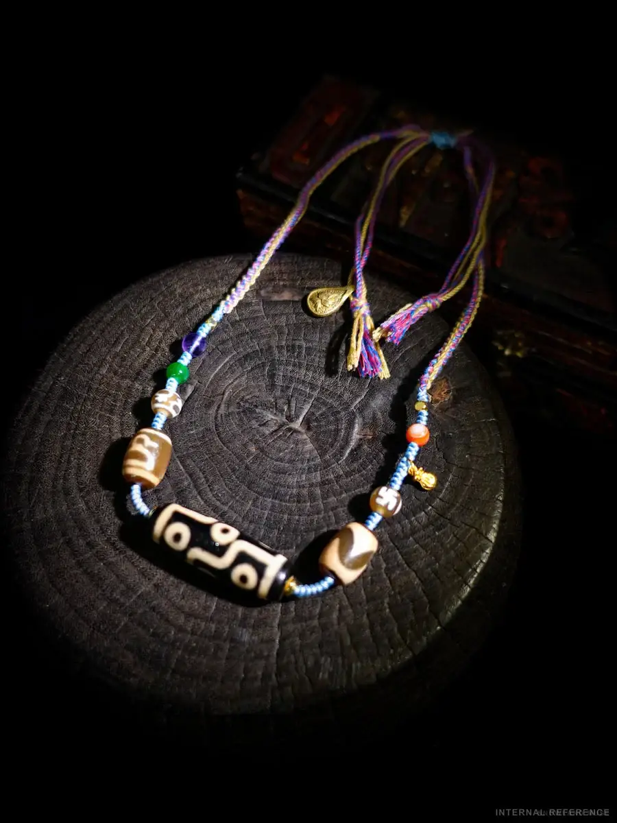 Dzi-Style Bead & Textile Cord Necklace · Form 046