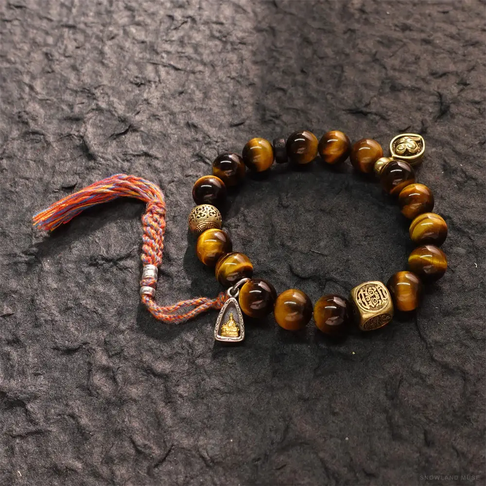 Tiger Eye, Gold-Tone & Copper Buddha Bracelet