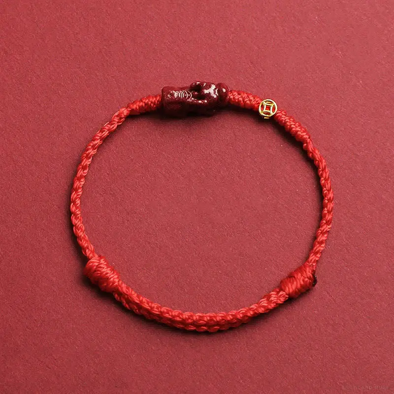Red Cinnabar, Silver-Tone & Textile Cord Pi Xiu Bracelet