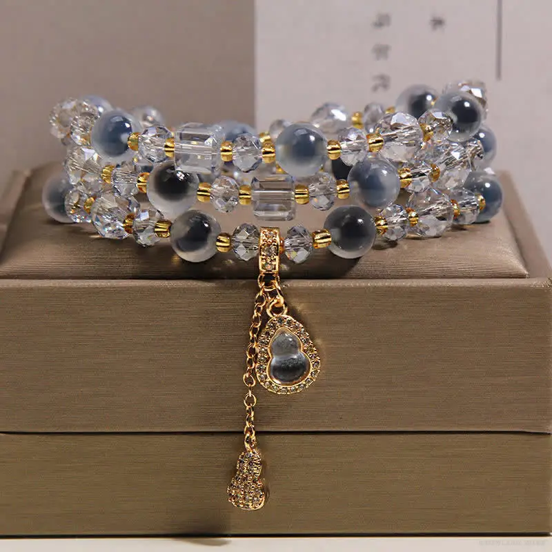 Agate, Amber-Tone & Copper Buddha Bracelet