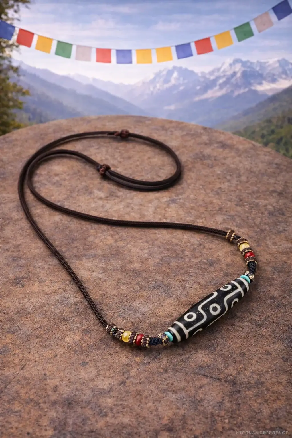 Dzi-Style Bead & Textile Cord Necklace · Form 102