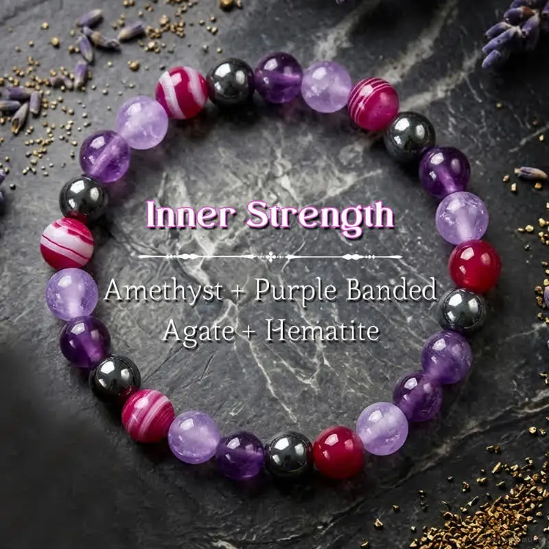 Amethyst, Agate & Textile Cord Buddha Bracelet