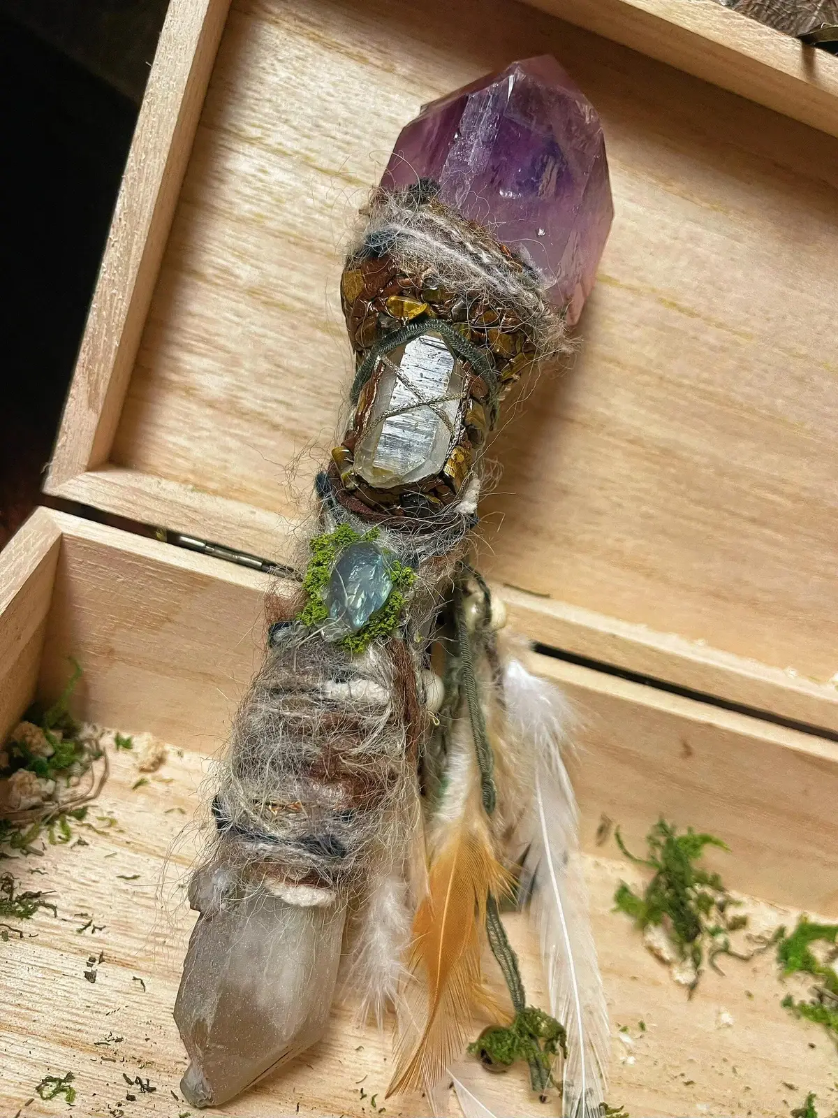 White Clear Quartz, Amethyst & Moonstone Amulet