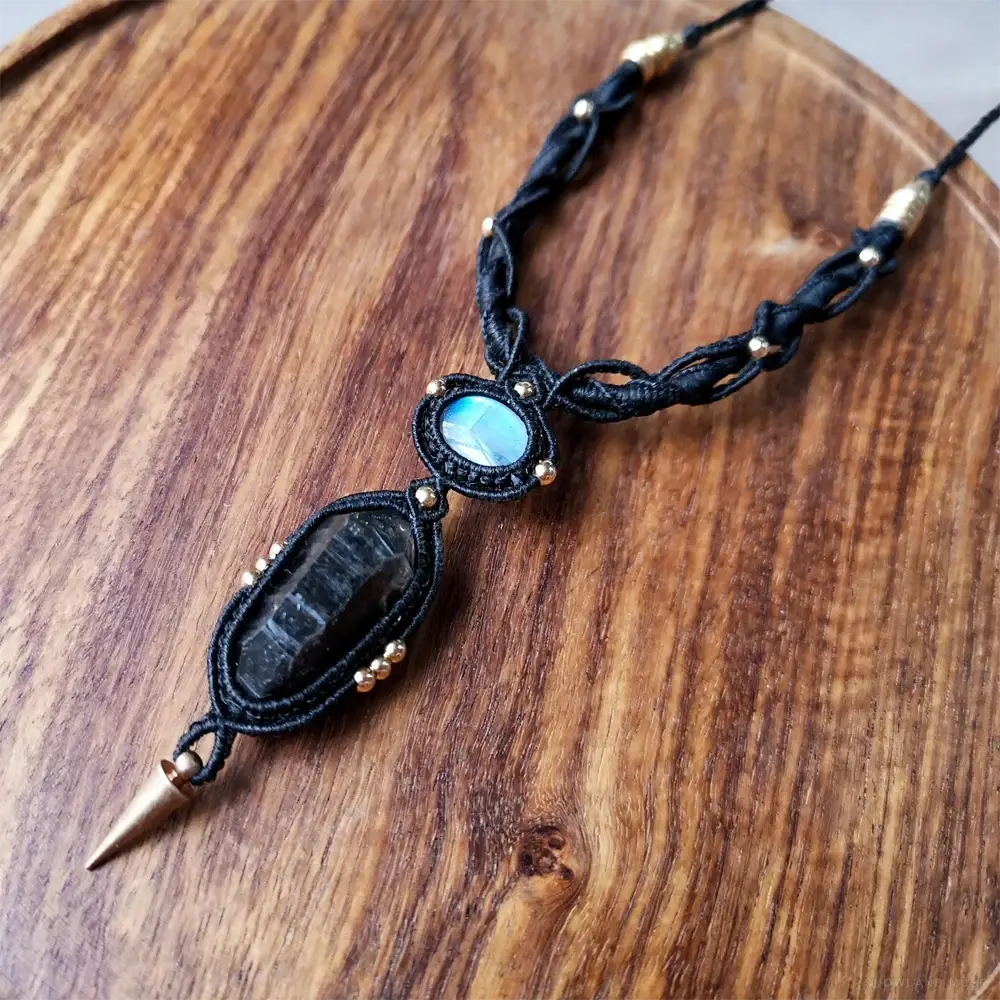 Herkimer Diamond, Moonstone & Obsidian Necklace