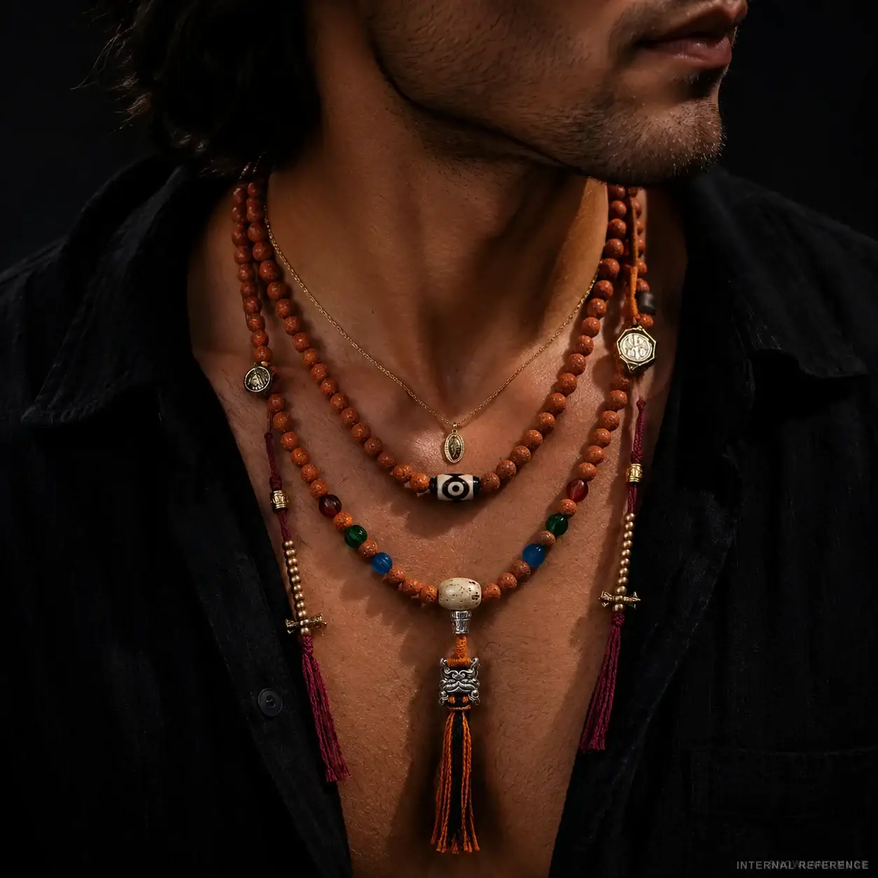 Agate, Dzi-Style Bead & Copper Bracelet