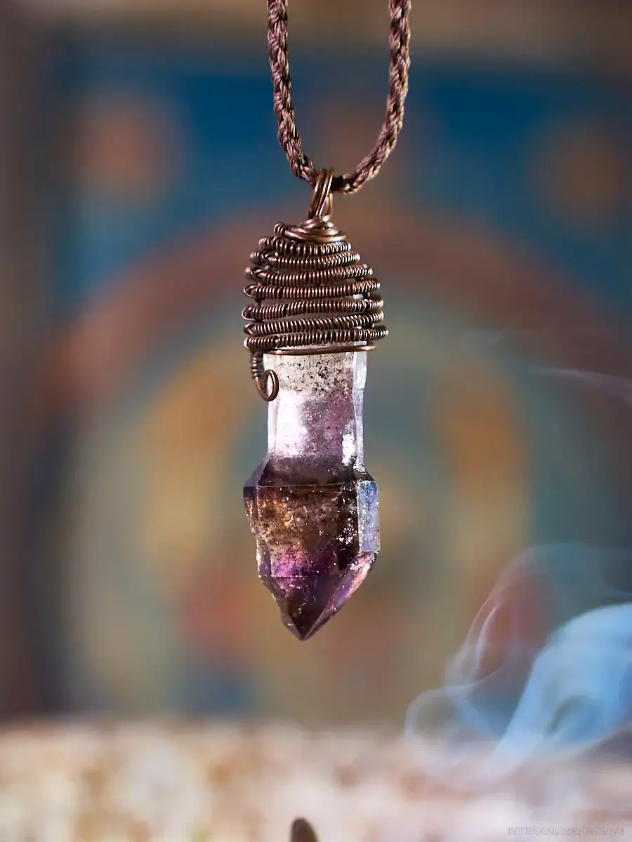 Super Seven Quartz, Amethyst & Copper Raw Point Pendant