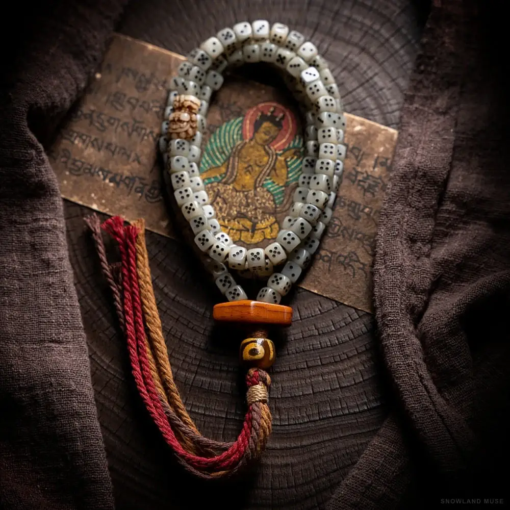 Dzi-Style Bead & Yak Bone 108-Bead Mala