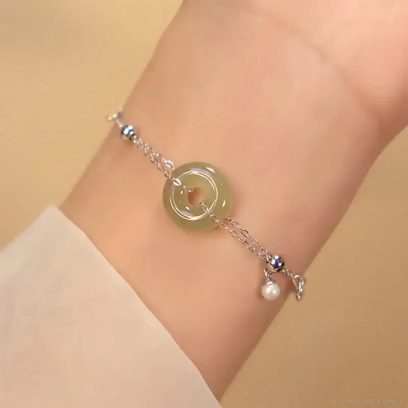 Jade, Sterling Silver & Copper Peace Buckle Bracelet
