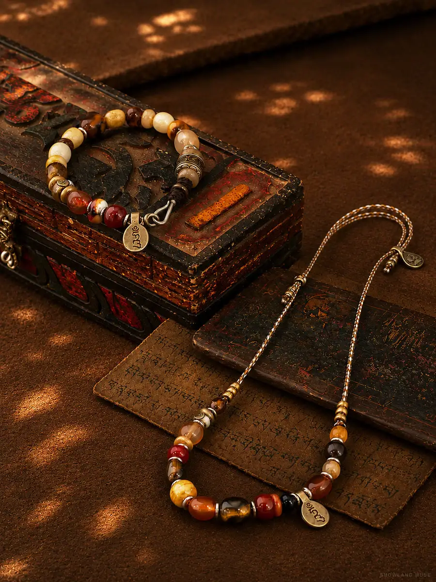 Cinnabar, Tiger Eye & Obsidian Necklace and Bracelet Set