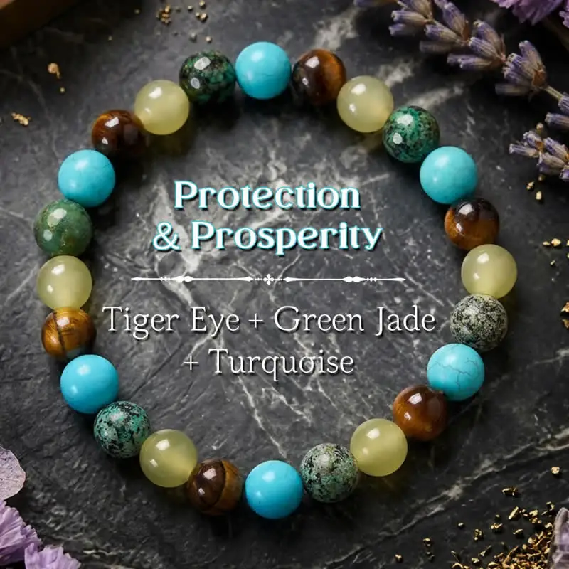 Turquoise, Tiger Eye & Jade Buddha Bracelet