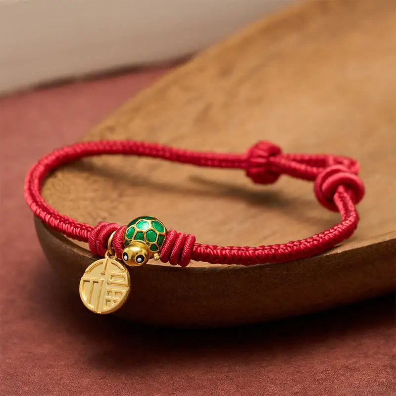 Red Copper & Textile Cord Turtle Bracelet