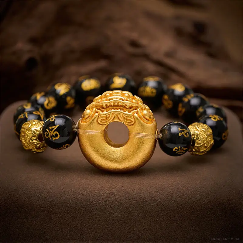 Black Obsidian & Copper Peace Buckle Bracelet