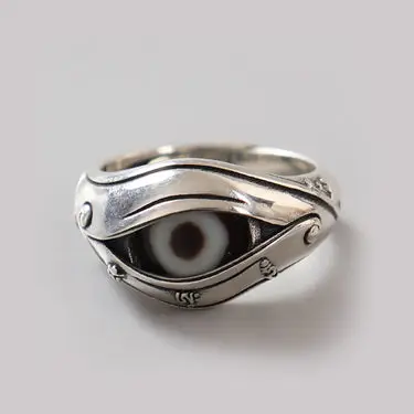 Dzi Agate & 925 Silver Ring