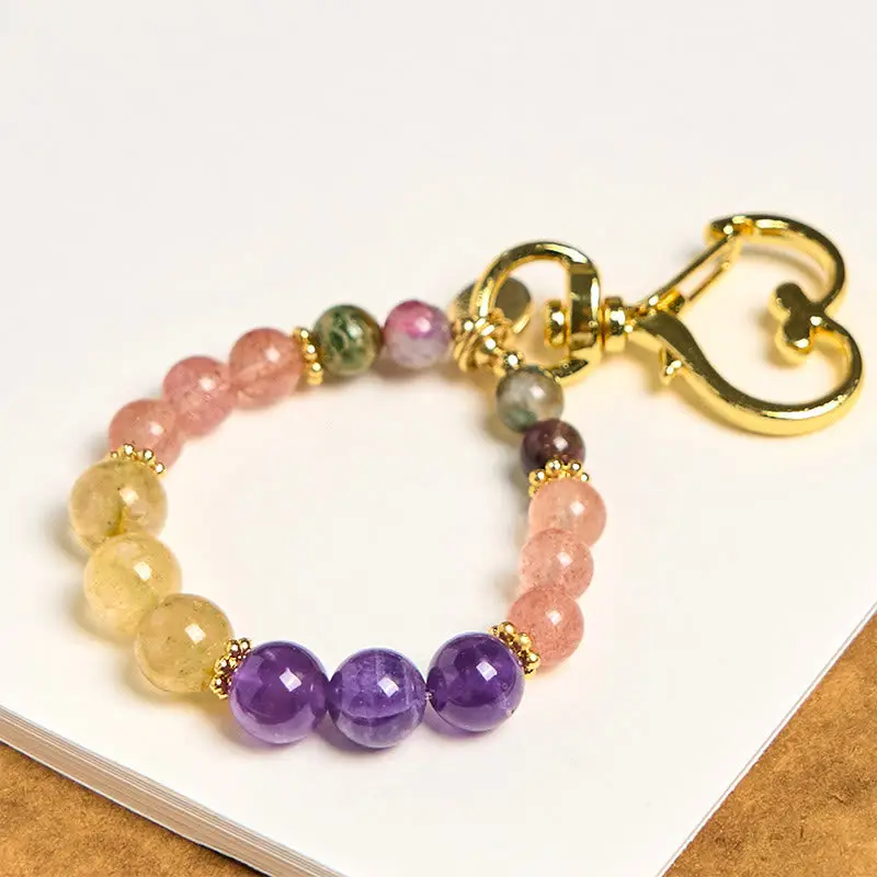 Strawberry Quartz, Amethyst & Citrine Charm