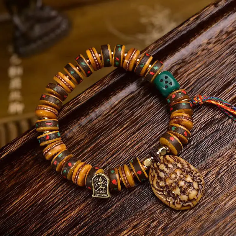Carved Bone Dice & Tassel Bracelet