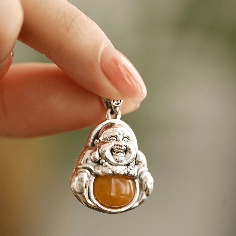 Laughing Buddha Copper & Amber-Tone Pendant