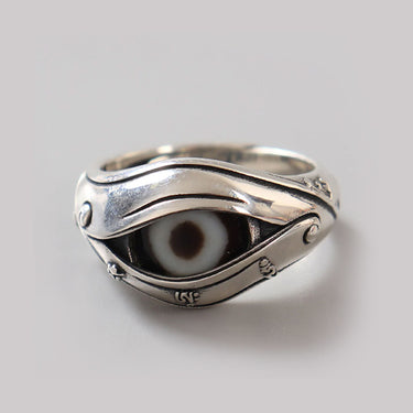 Dzi Agate & 925 Silver Ring