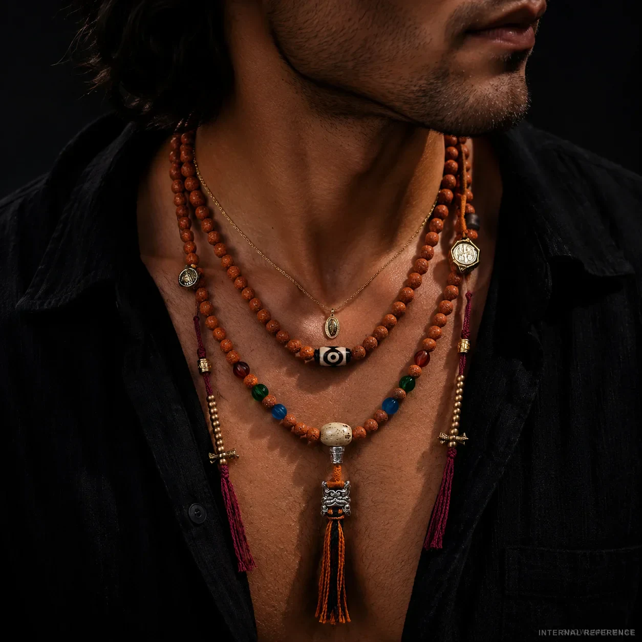 Agate, Dzi-Style Bead & Copper Bracelet