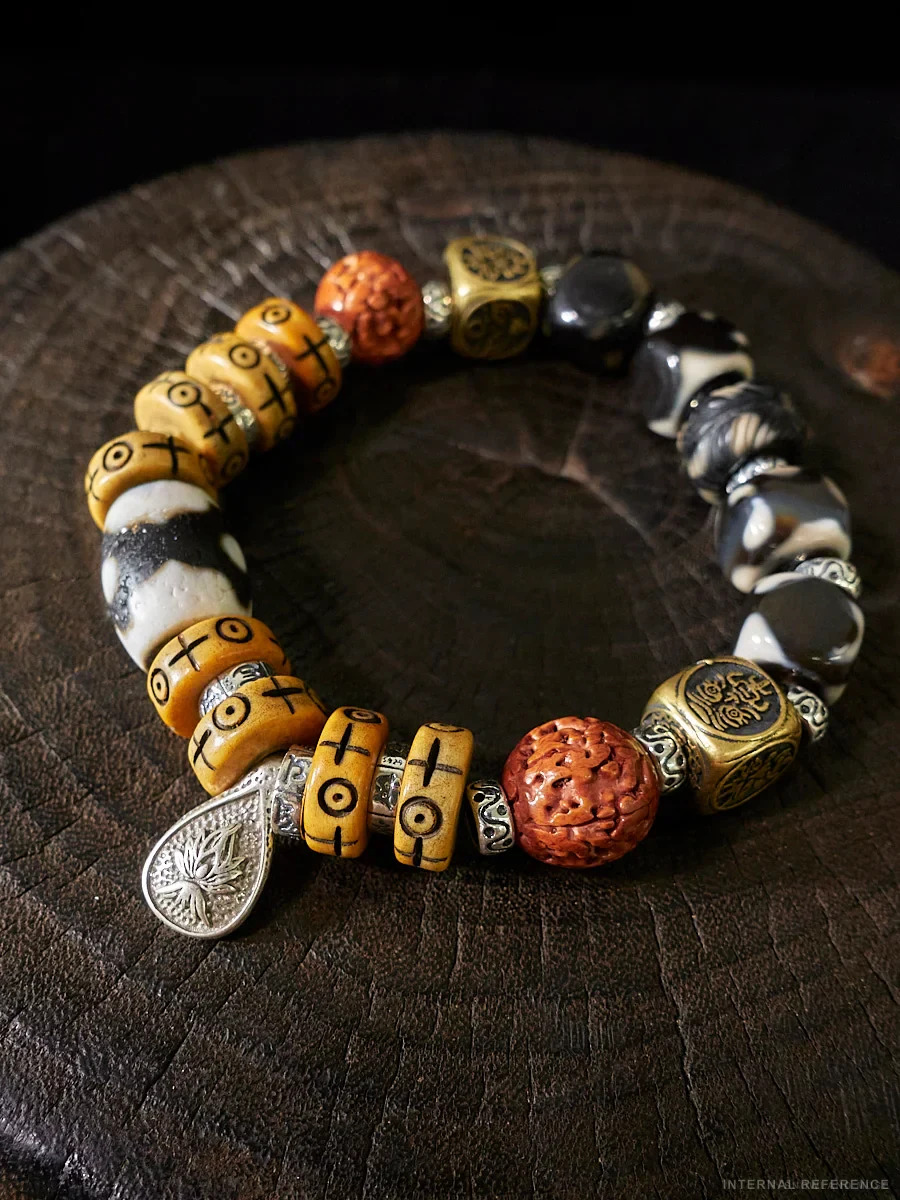 Cinnabar, Agate & Dzi-Style Bead Bracelet