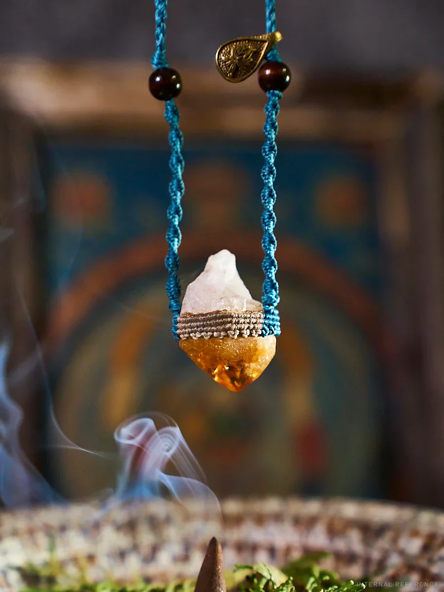 Citrine & Textile Cord Pendant