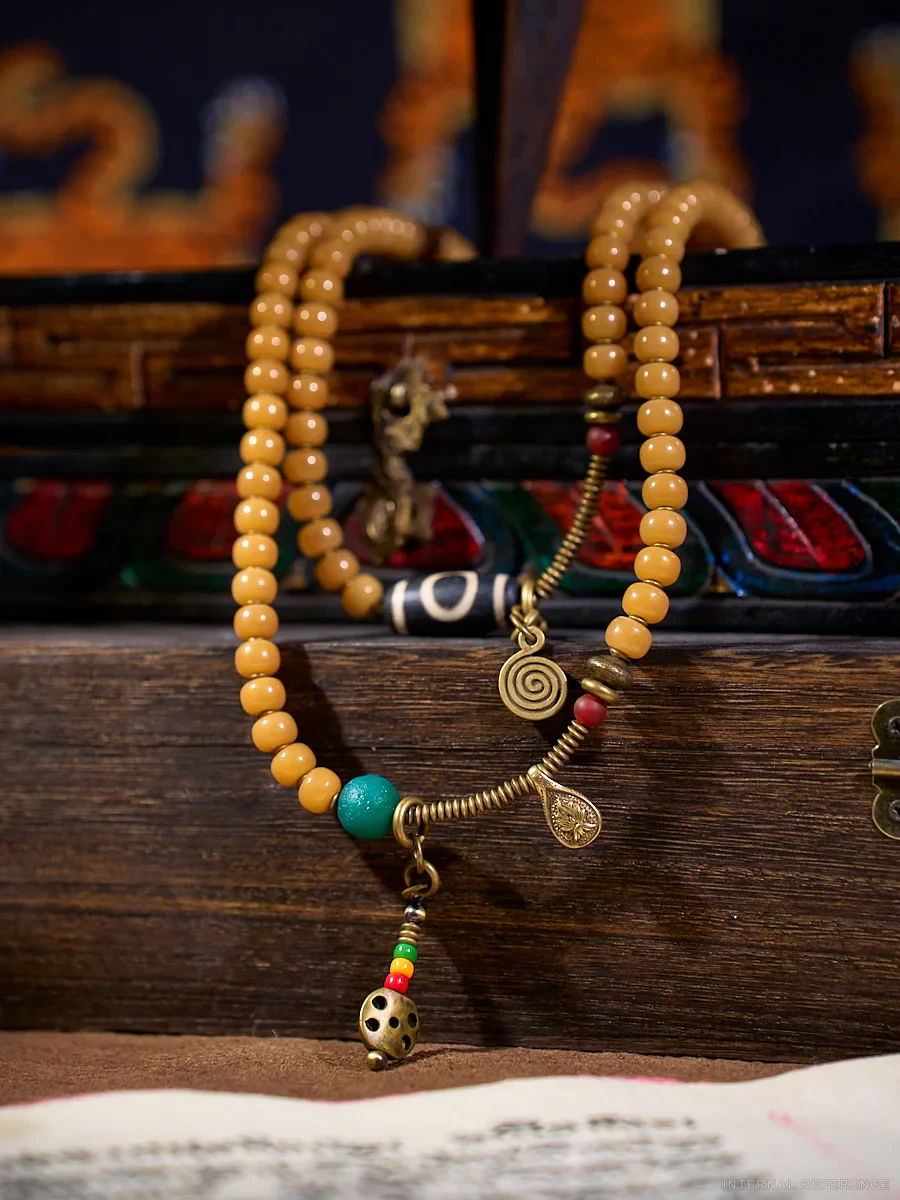 Dzi-Style Bead, Copper & Bodhi Seed 108-Bead Mala · Form 032