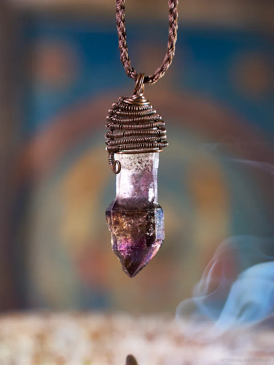 Super Seven Quartz, Amethyst & Copper Raw Point Pendant